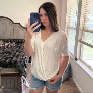 Open Shoulder White Women's Top